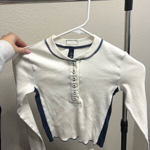 SKIMS White and Navy Long Sleeve Top